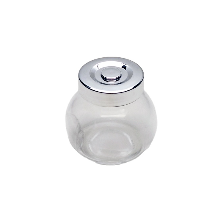 100ml flat drum shape clear glass storage jar with electroplating cover