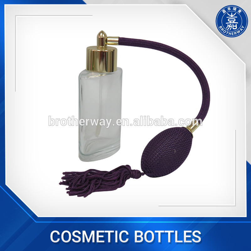 100ml flat shaped glass perfume bottles with bulb atomizer pump spray