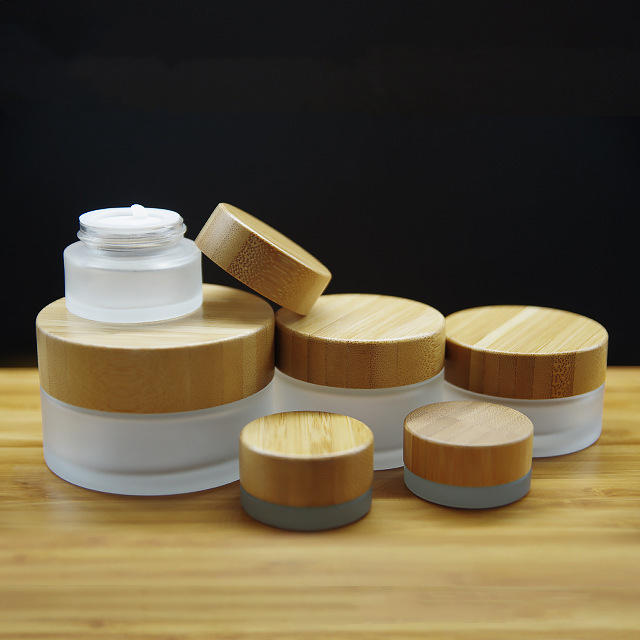 100ml frosted glass cosmetic spray bottle with bamboo pump