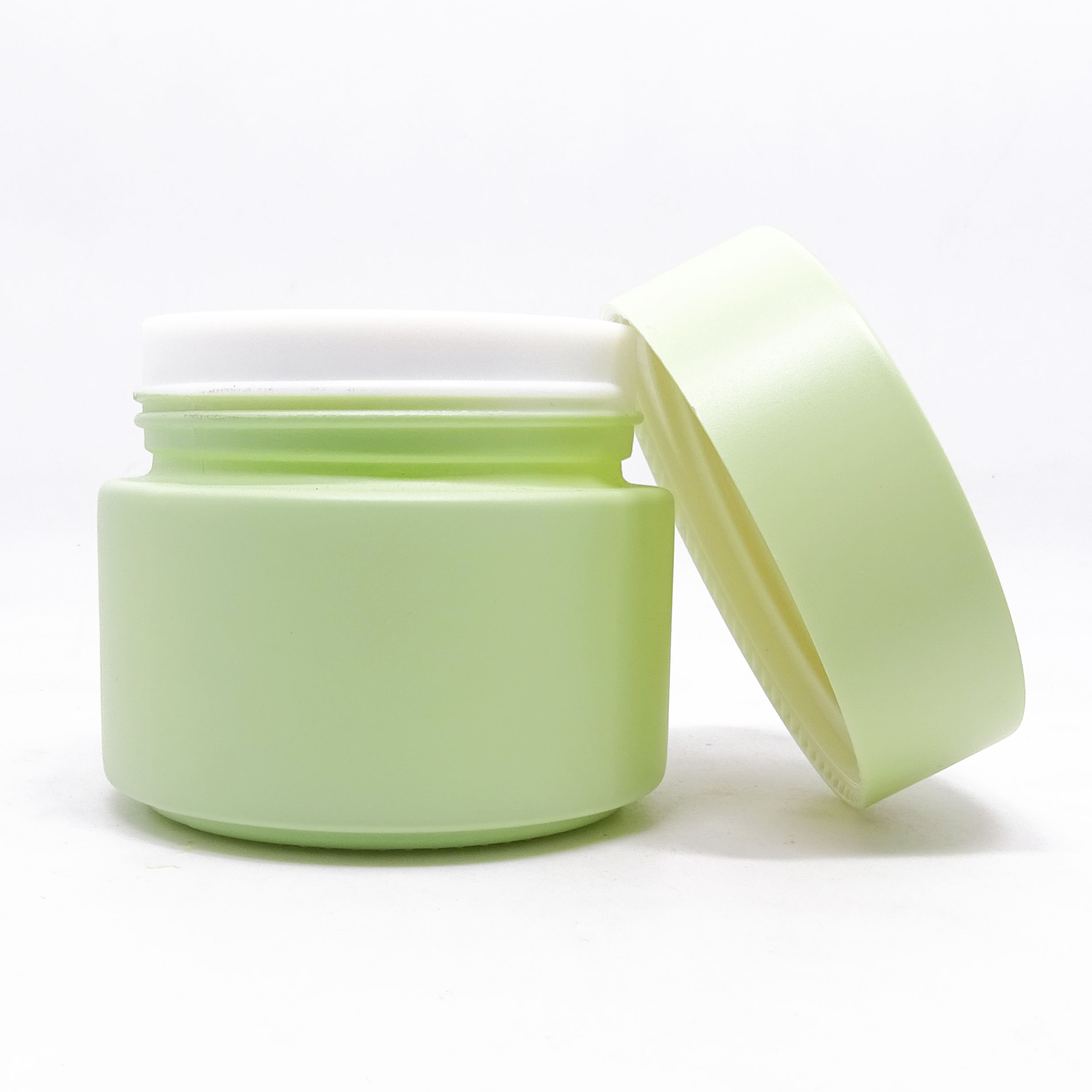 100ml frosted matte green empty glass porcelain cosmetic jars with customized ABS lid