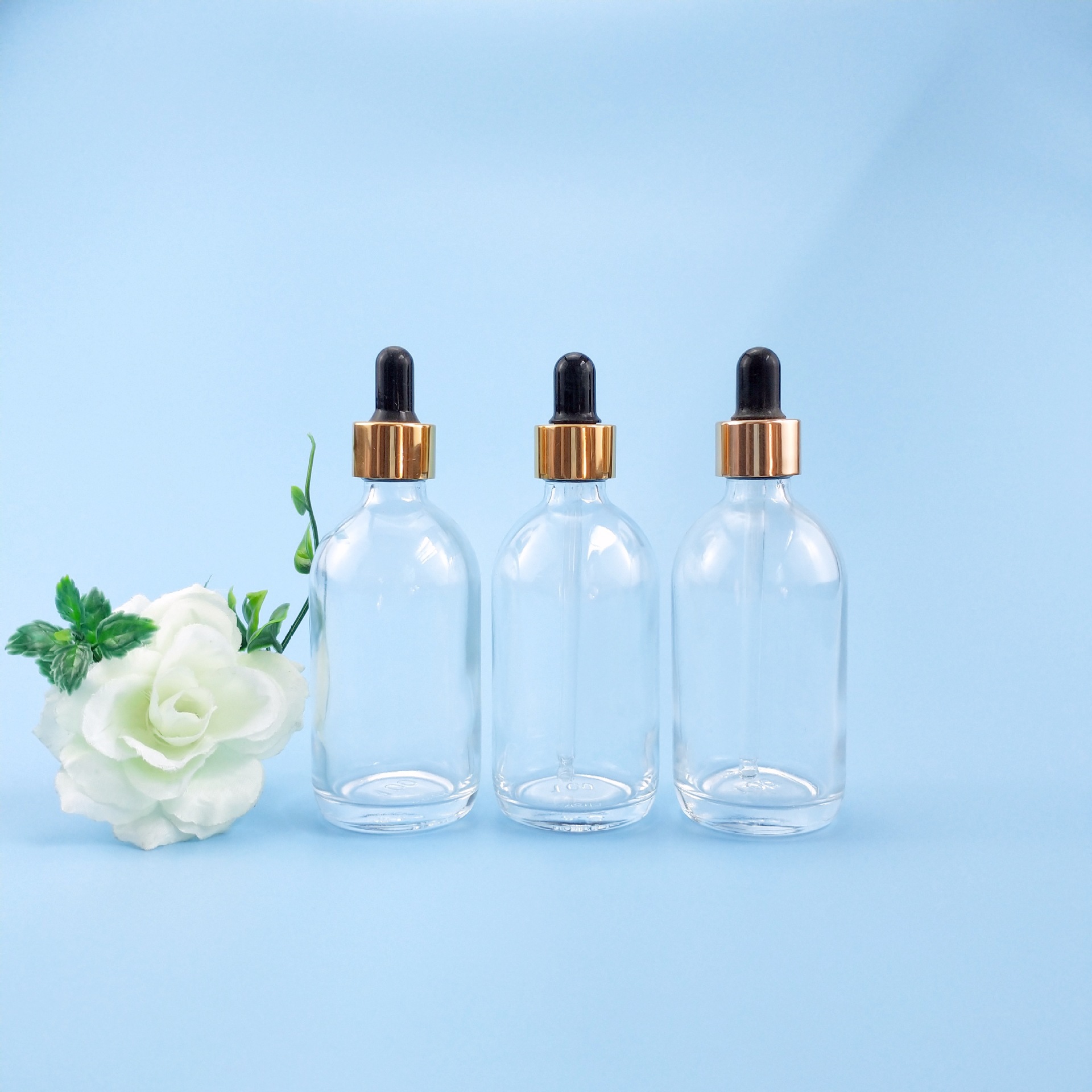 100ml glass essential oil transparent bottle with lid and stopper, dropper glass bottle