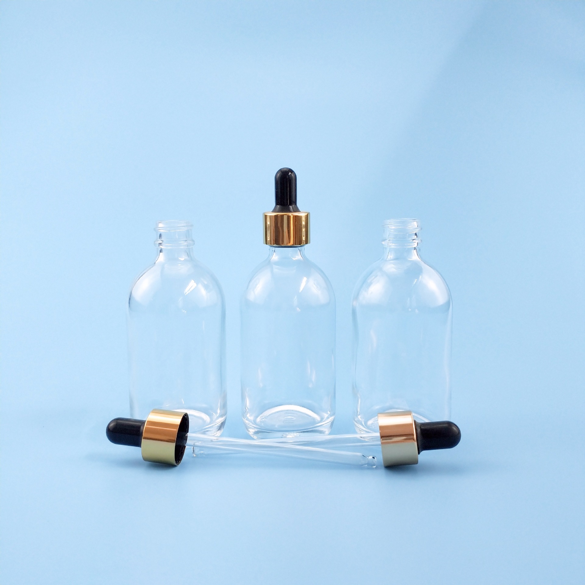 100ml glass essential oil transparent bottle with lid and stopper, dropper glass bottle