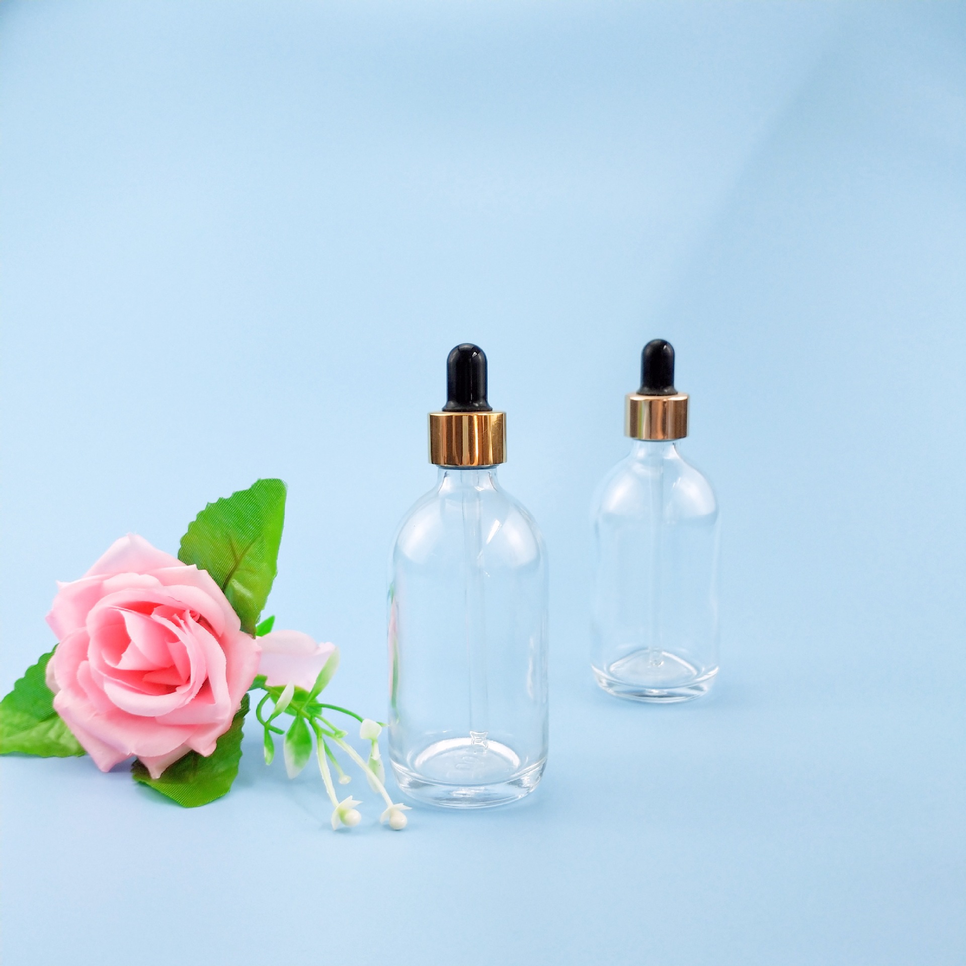 100ml glass essential oil transparent bottle with lid and stopper, dropper glass bottle
