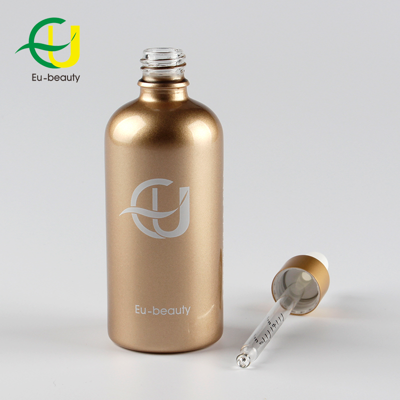 100ml gold color coating, glass essential oil bottle with dropper bottles hair oil dropper bottle tall/