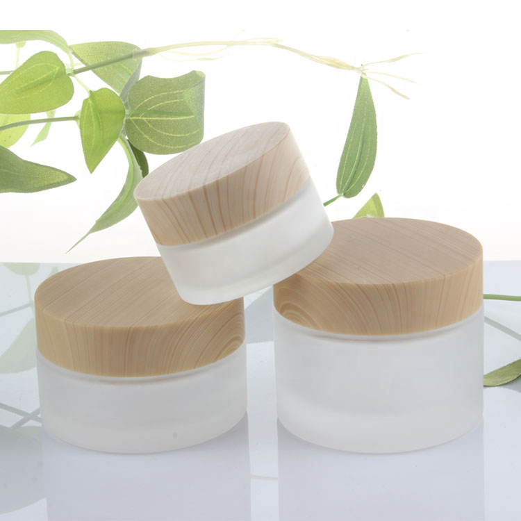 100ml lotion jars with bamboo lid cosmetic bottles with wooden cap Cosmetic frosted glass bottle