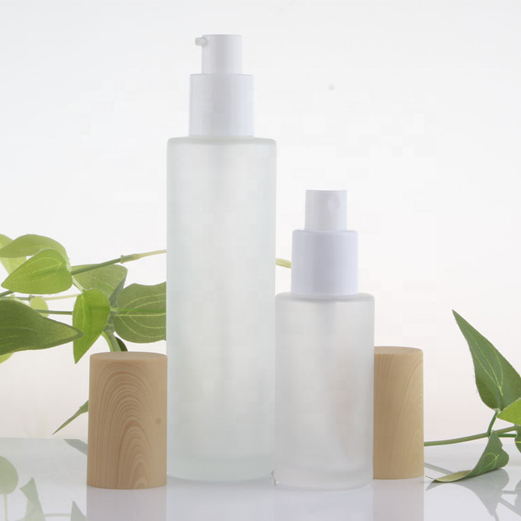 100ml lotion jars with bamboo lid cosmetic bottles with wooden cap Cosmetic frosted glass bottle