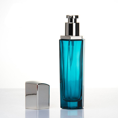 100ml luxury blue glass hexagon cream jar cosmetic container set 50ml cosmetic packaging jars bottles with aluminum cap
