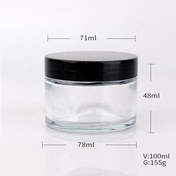 100ml luxury clear cosmetic glass jar for cream with plastic lid