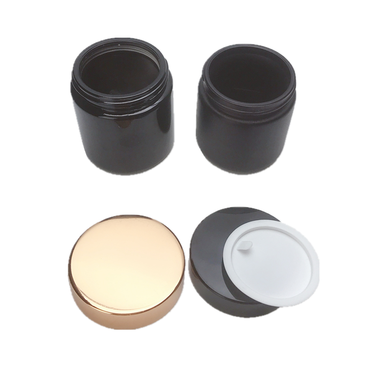 100ml matte black and gloss black cosmetic glass jar with plastic lid
