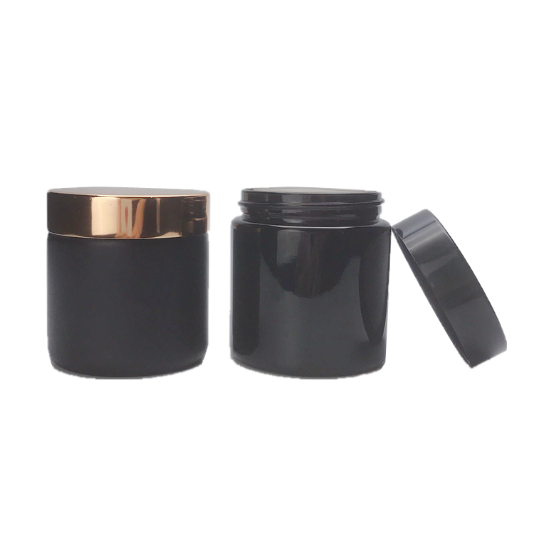 100ml matte black and gloss black cosmetic glass jar with plastic lid