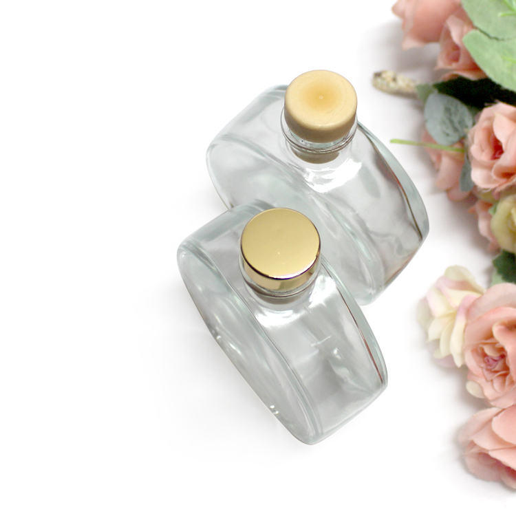 100ml oblate clear glass reed stick diffuser bottle/jar with colored cork