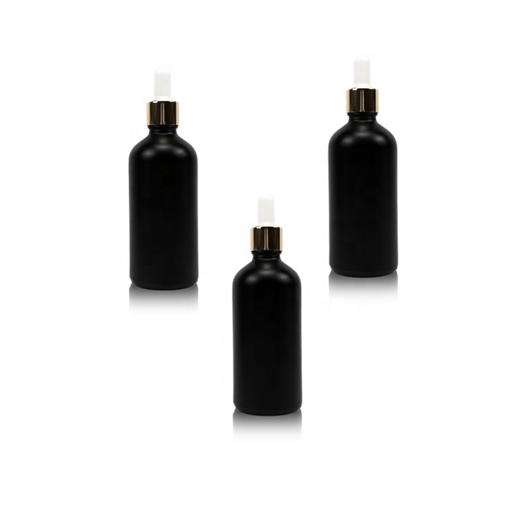 100ml olive oil hair oil matte black opaque dropper bottles glass bottle for cosmetic packaging essential oil bottle