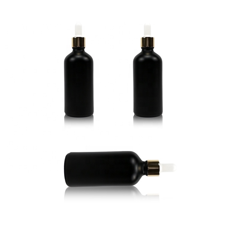 100ml olive oil hair oil matte black opaque dropper bottles glass bottle for cosmetic packaging essential oil bottle