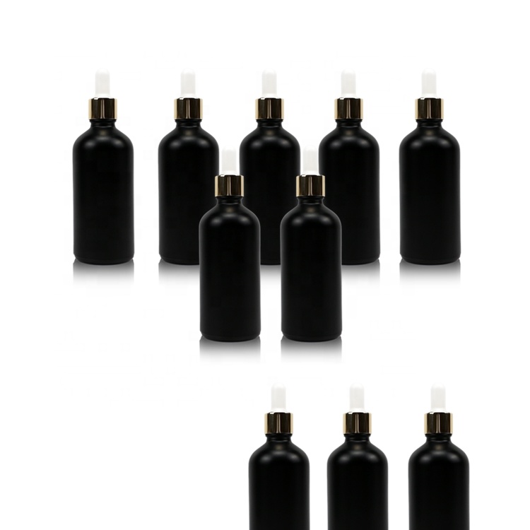 100ml olive oil hair oil matte black opaque dropper bottles glass bottle for cosmetic packaging essential oil bottle