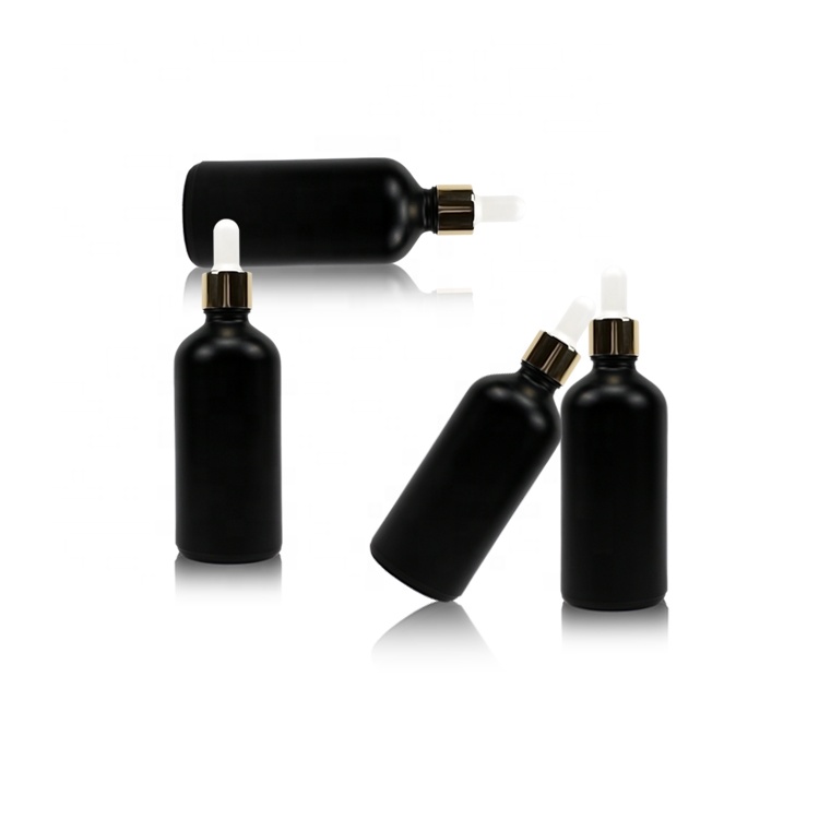 100ml olive oil hair oil matte black opaque dropper bottles glass bottle for cosmetic packaging essential oil bottle