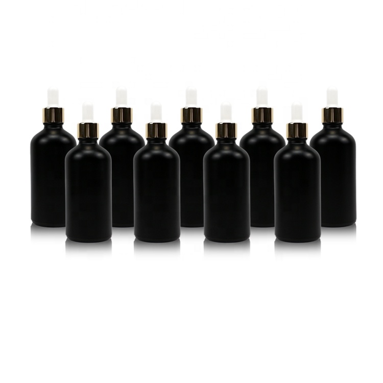 100ml olive oil hair oil matte black opaque dropper bottles glass bottle for cosmetic packaging essential oil bottle