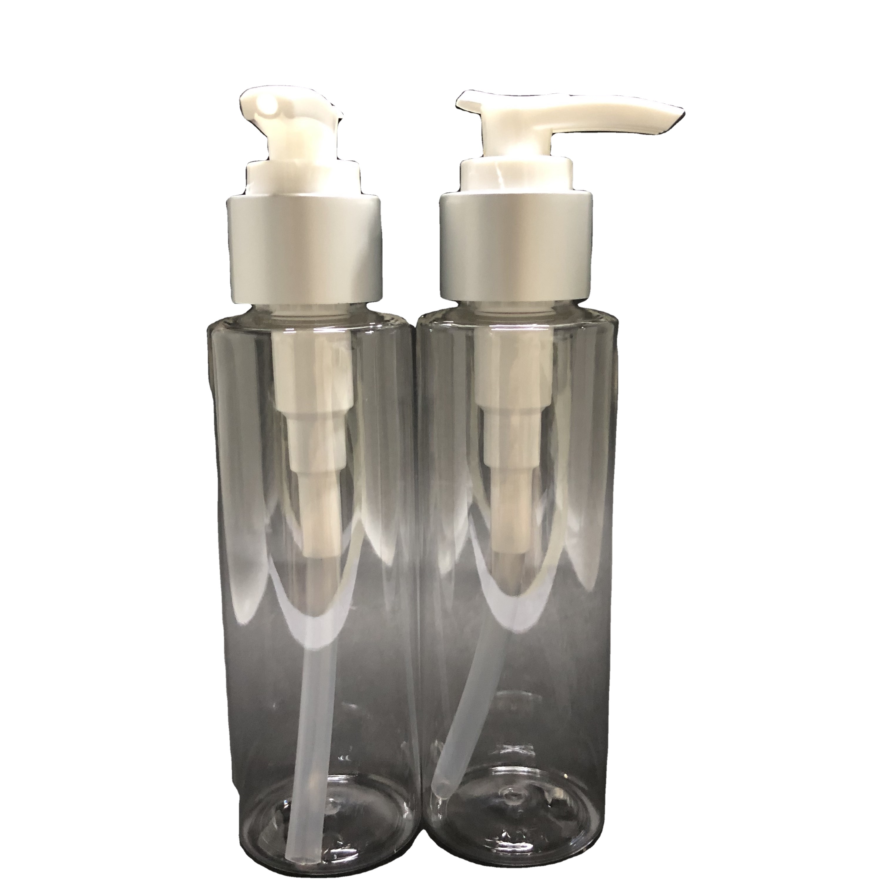 100ml pharmaceutical clear plastic bottle with 24mm silver aluminum lotion pump