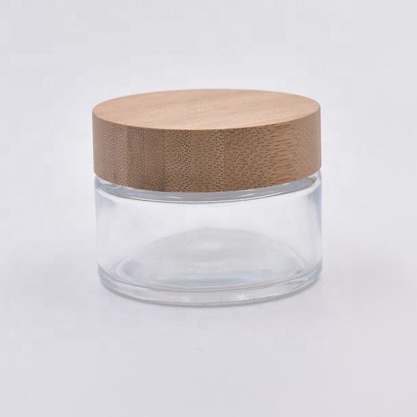 100ml skin care face cream glass jar cosmetic packaging jars lotion containers glass bottles with screw cap bamboo wooden lid