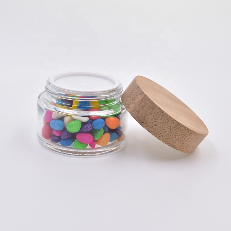 100ml skin care face cream glass jar cosmetic packaging jars lotion containers glass bottles with screw cap bamboo wooden lid