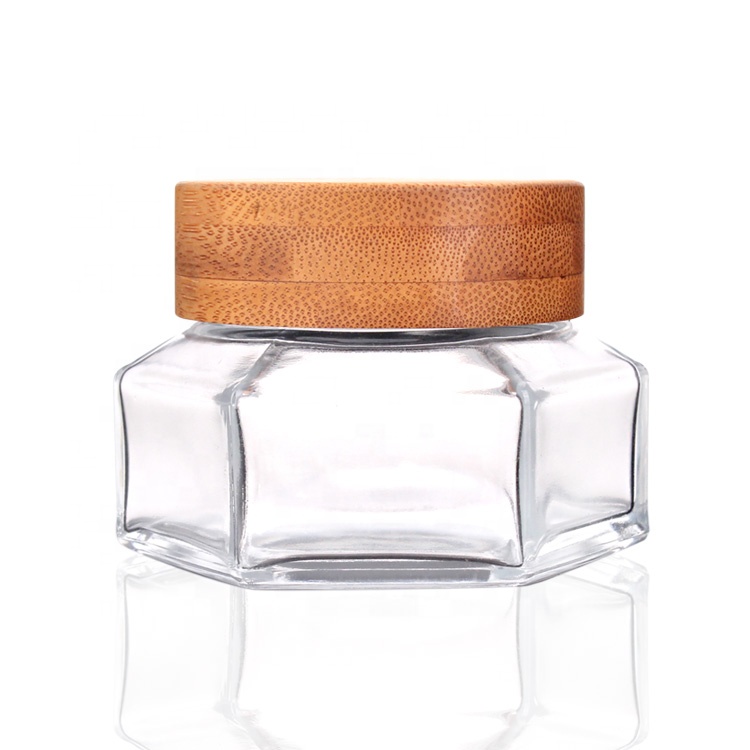 100ml skincare face cream glass jar with bamboo lid