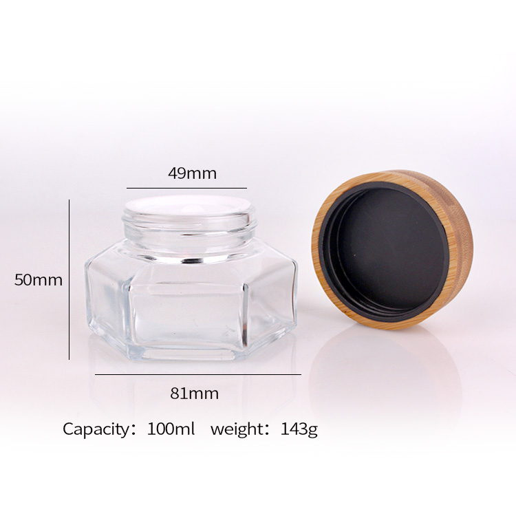 100ml skincare face cream glass jar with bamboo lid