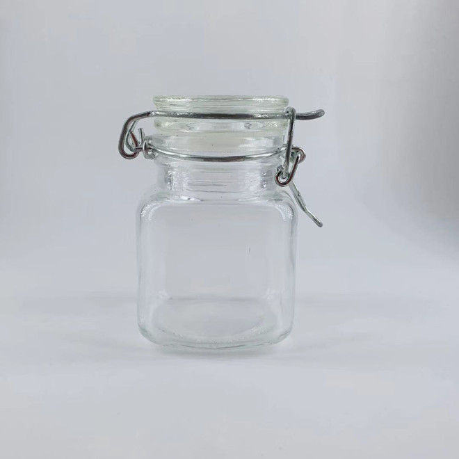 100ml small square shape clip top crystal vintage glass food spice sauce jar with clamp