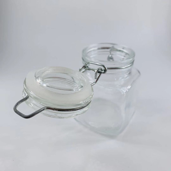 100ml small square shape clip top crystal vintage glass food spice sauce jar with clamp