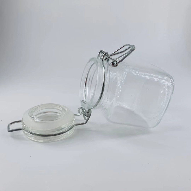 100ml small square shape clip top crystal vintage glass food spice sauce jar with clamp