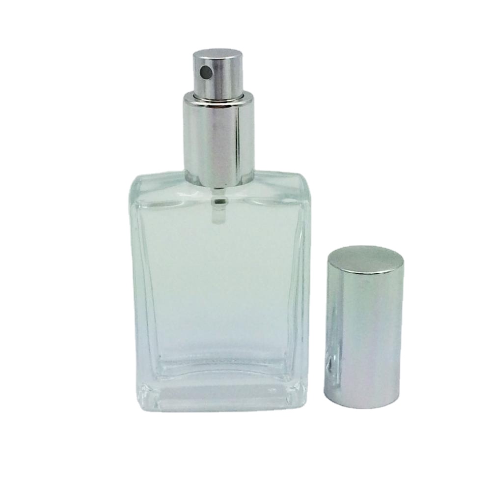 100ml square clear empty perfume glass spray bottle with pump