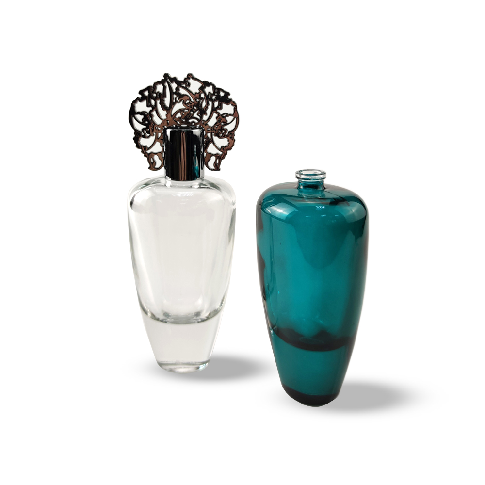 100ml stocked good price luxury custom logo elegant special shaped spray perfume glass bottle with crown zinc alloy cap