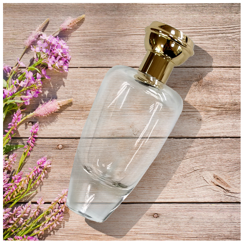 100ml stocked good price luxury custom logo elegant special shaped spray perfume glass bottle with crown zinc alloy cap