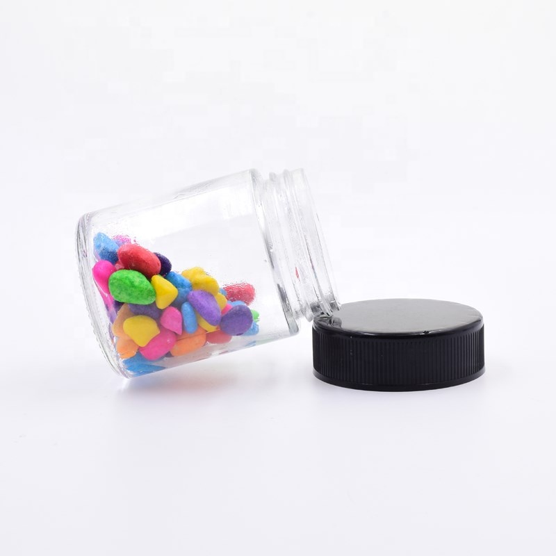 100ml transparent round glass bottle sauce empty kush hemp glass jar cbd hanf knospe weed jar CR lid child resistant glass jar