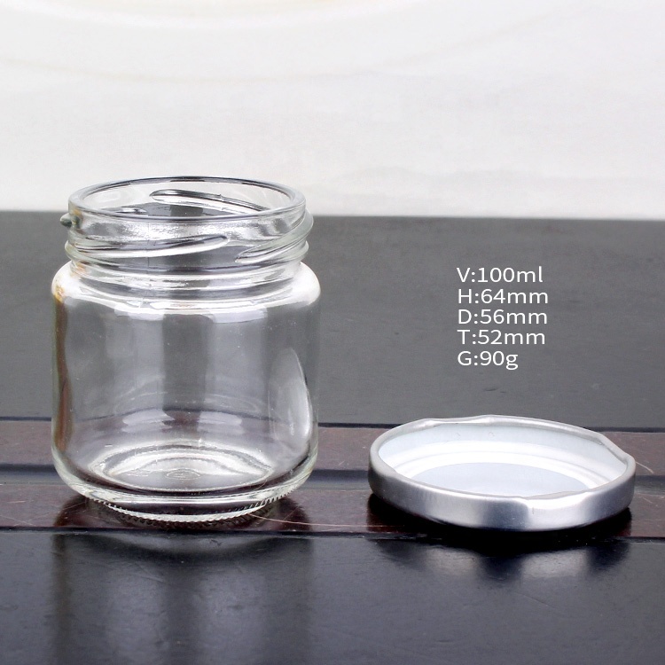 100ml wide mouth round airtight Clear Glass Jar For Honey bee Storage with metal lids