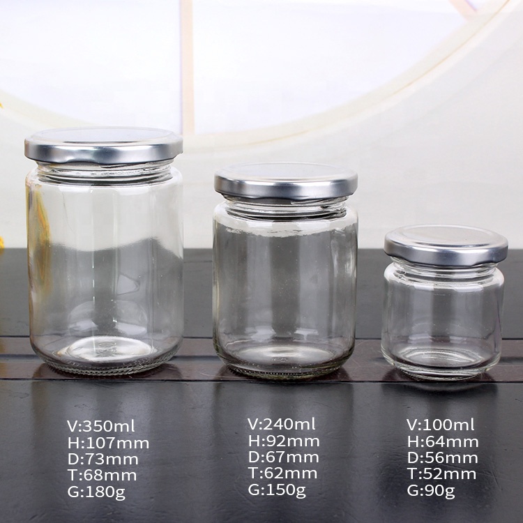 100ml wide mouth round airtight Clear Glass Jar For Honey bee Storage with metal lids