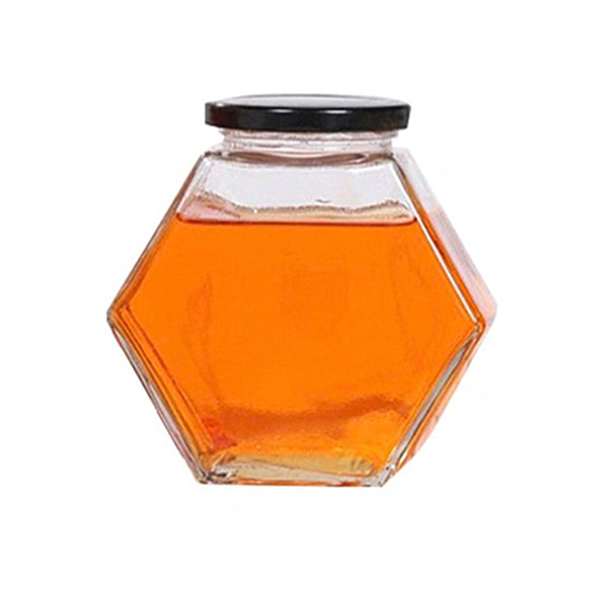 100ml180ml280ml380ml hexagon shape glass honey jar with metal cap