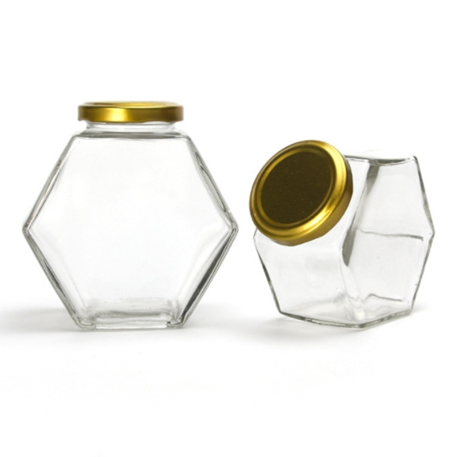 100ml180ml280ml380ml hexagon shape glass honey jar with metal cap