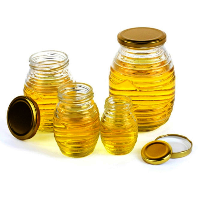 100ml180ml350ml730ml clear empty beehive shape glass honey comb jar with lid