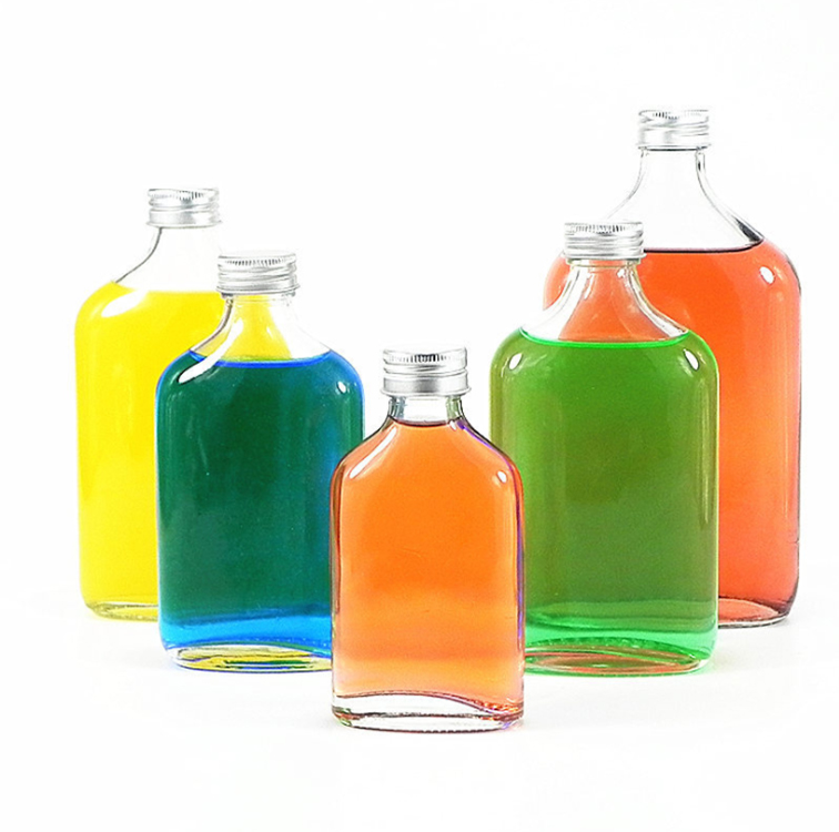 100ml200ml250ml350ml500ml intense flat flask liquor beer glass bottle cold beverage juice clear glass bottle with aluminum cap