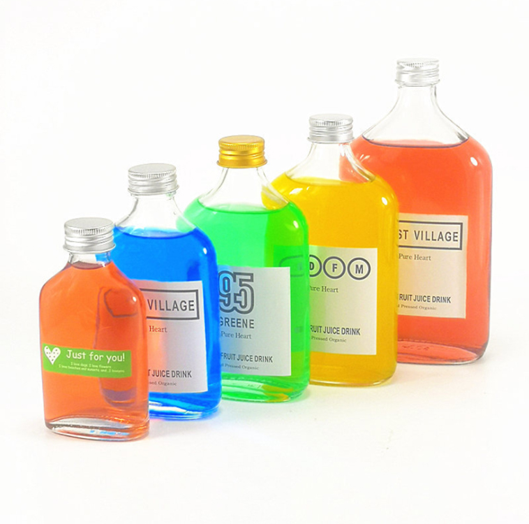 100ml200ml250ml350ml500ml intense flat flask liquor beer glass bottle cold beverage juice clear glass bottle with aluminum cap