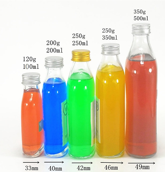 100ml200ml250ml350ml500ml intense flat flask liquor beer glass bottle cold beverage juice clear glass bottle with aluminum cap