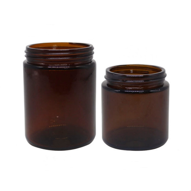 100ml250ml 4oz 8oz wide mouth amber brown color glass candle jars with lids