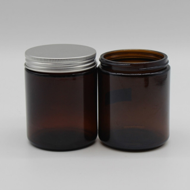 100ml250ml 4oz 8oz wide mouth amber brown color glass candle jars with lids
