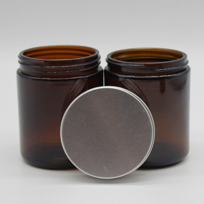 100ml250ml 4oz 8oz wide mouth amber brown color glass candle jars with lids