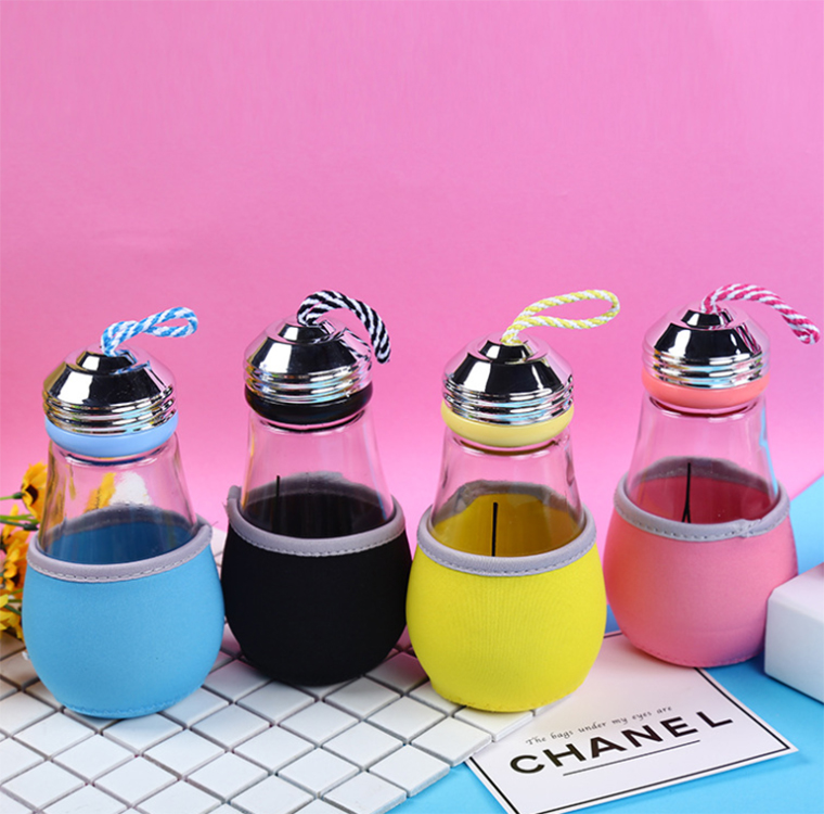 100ml250ml300ml400ml customized logo glass beverage bottle portable glass bottle with cord and cover
