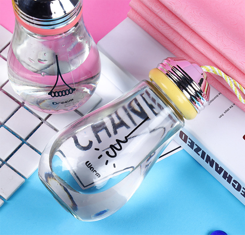 100ml250ml300ml400ml customized logo glass beverage bottle portable glass bottle with cord and cover