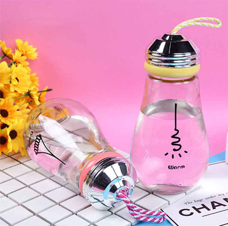 100ml250ml300ml400ml customized logo glass beverage bottle portable glass bottle with cord and cover