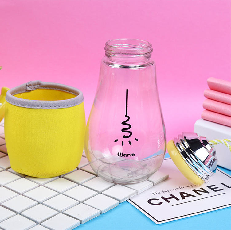 100ml250ml300ml400ml customized logo glass beverage bottle portable glass bottle with cord and cover
