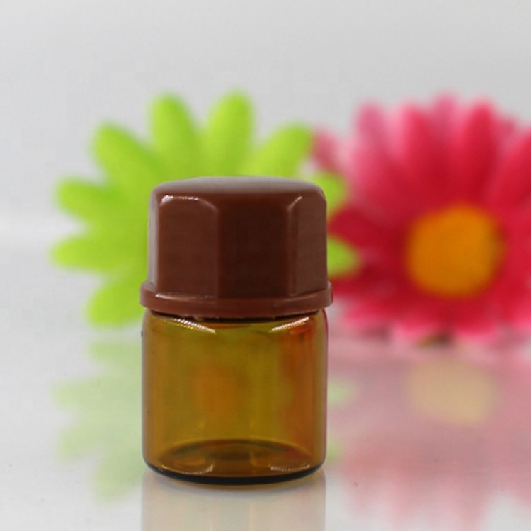 100pcs 1 ml 2ml 3ml 5ml mini Amber Glass Essential Oil Bottle with Orifice Reducer and cap blending small amounts of oils powder