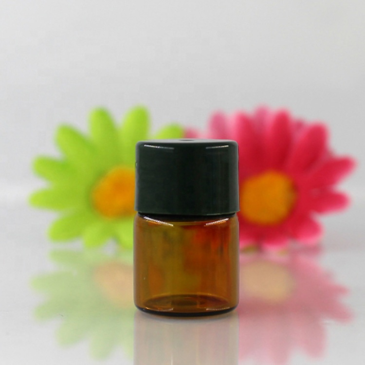 100pcs 1 ml 2ml 3ml 5ml mini Amber Glass Essential Oil Bottle with Orifice Reducer and cap blending small amounts of oils powder