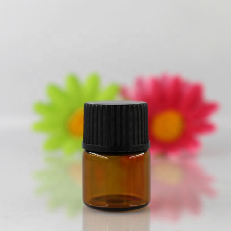 100pcs 1 ml 2ml 3ml 5ml mini Amber Glass Essential Oil Bottle with Orifice Reducer and cap blending small amounts of oils powder